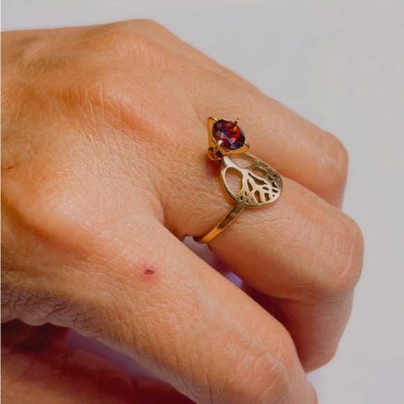 NWT Women's tree of life ring, gold-plated stainless steel red zirconia size 7.5 - Picture 11 of 17